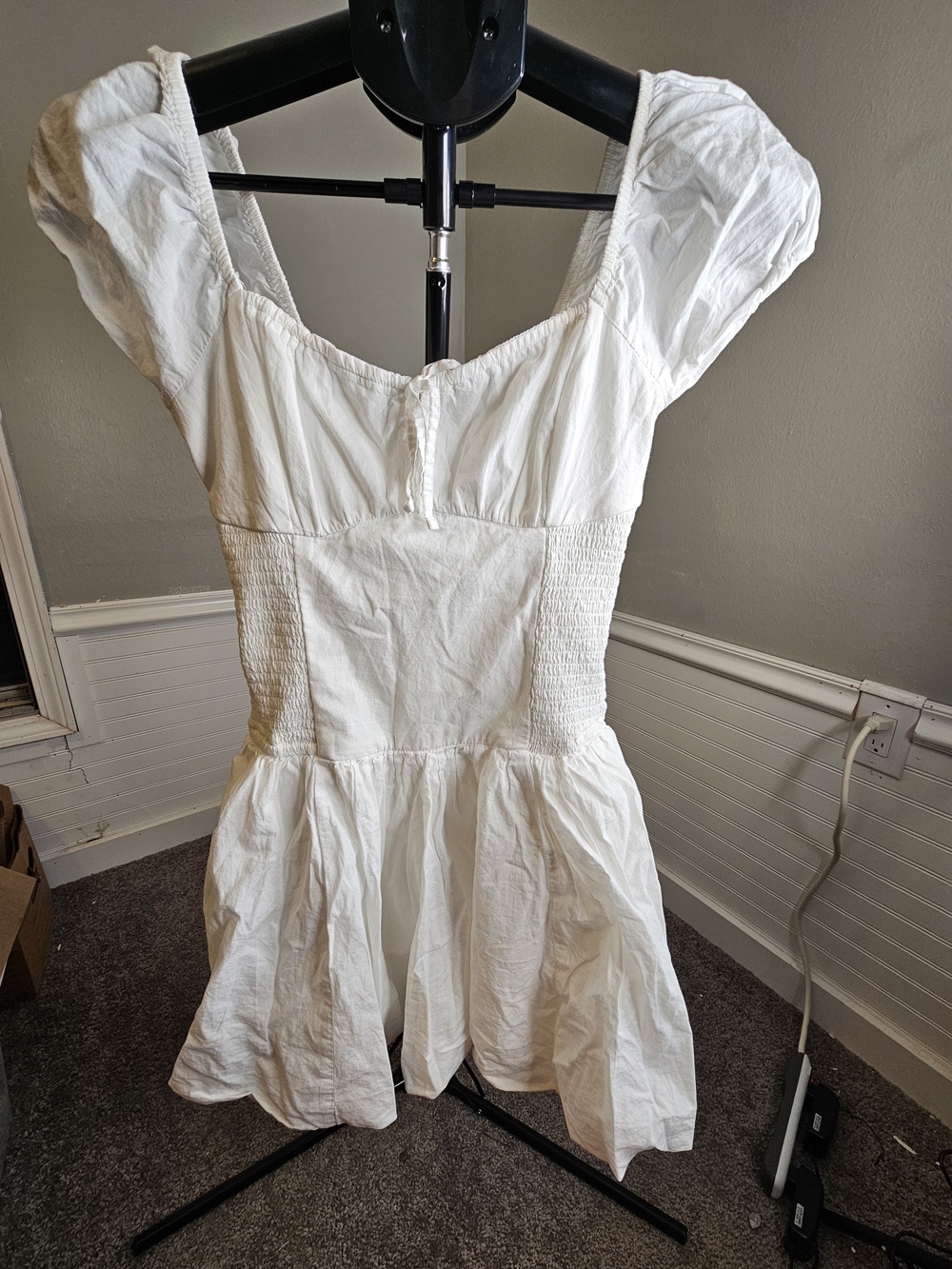 Hollister XS White Romper With Stretch Waist Fluff Skirt And Shorts Underneath